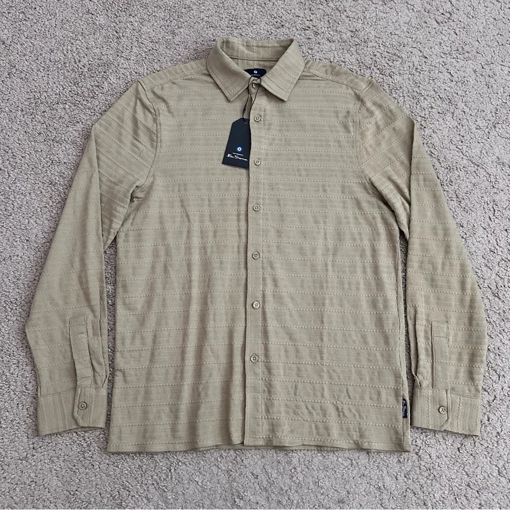 Ben Sherman Textured Long Sleeve Button Up Shirt Men S Timberwolf - Picture 1 of 14